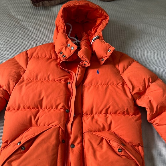 Authentic Men's Polo Ralph Lauren Down Fill Jacket Orange Long